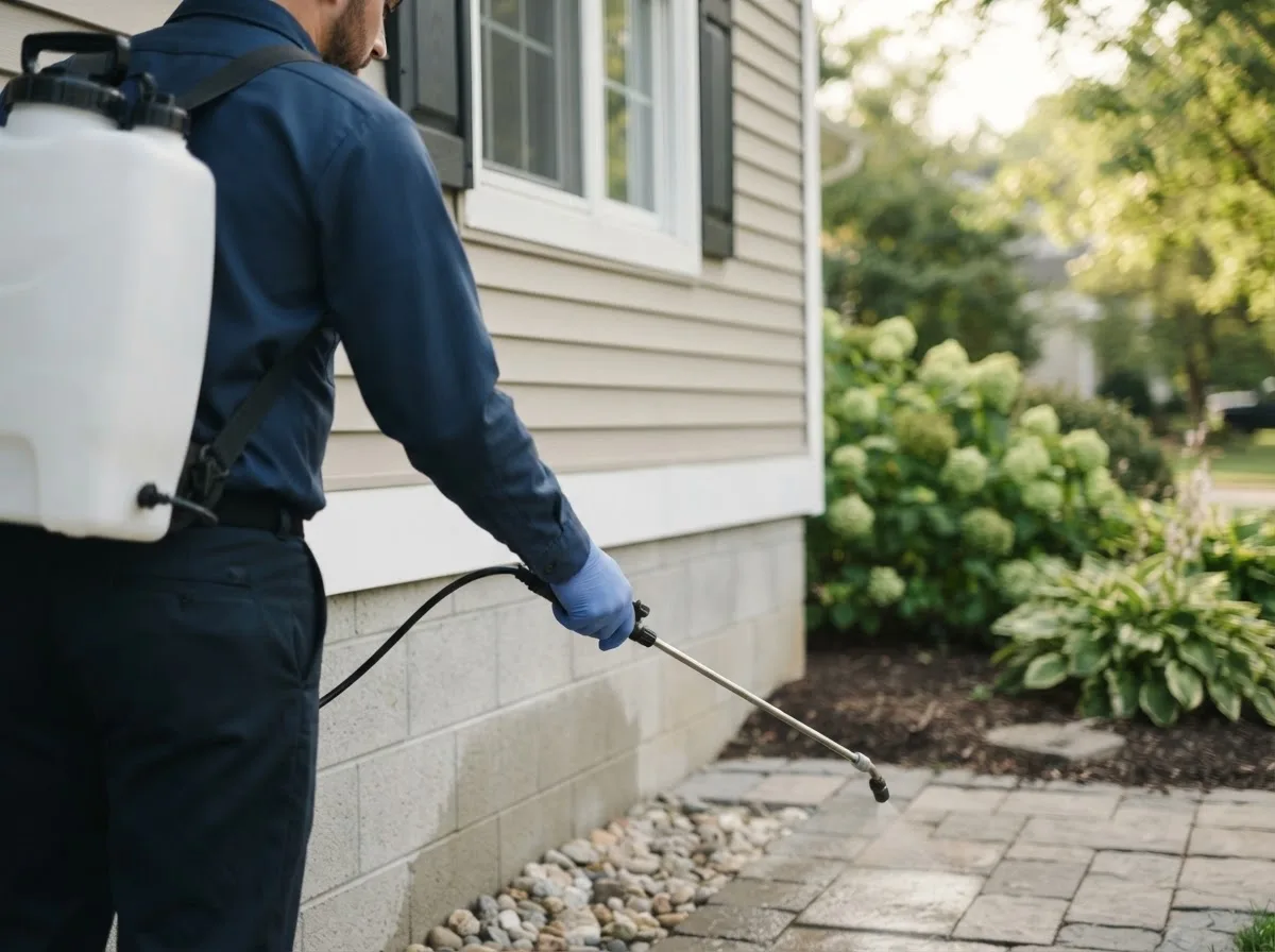 Pest control technician inspecting a home in Tontogany, OH